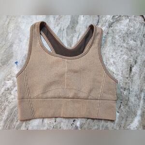 GU Ribbed Crop Tank Top Taupe Khaki Stretch Knit Women’s Small/Medium
